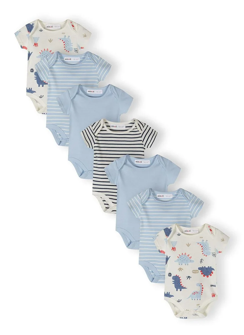 MINOTI Boys 7-pack cotton bodysuits blue dinosaur print 0-24 months